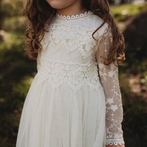 Tyra Ivory Flower Girl Dress, Bohemian Lace Tulle Gown